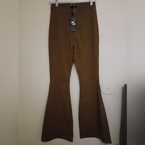 JCJQ Women's Brown High‎ Waisted Wide Leg Pants Sz L NWT